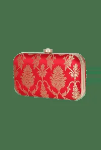 Tomato Red Brocade Box Clutchwith Sling (8 X 2 X 4.5) image 3