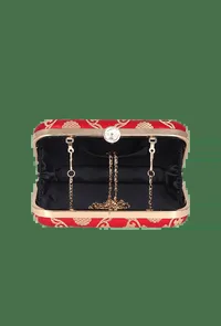 Tomato Red Brocade Box Clutchwith Sling (8 X 2 X 4.5) image 4