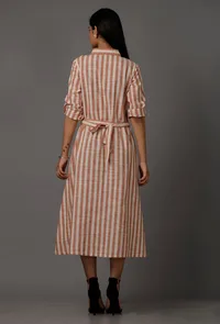 Orange and White Stripes Pure Woven Cotton Dress image 4