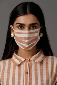 Orange and White Stripes Pure Woven Cotton Dress image 5