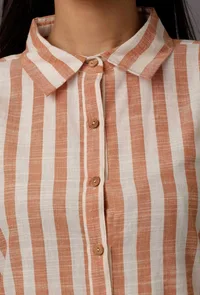 Orange and White Stripes Pure Woven Cotton Dress image 6