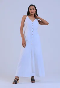 Women White Cotton V-Neck Regular Fit Dresses image 1