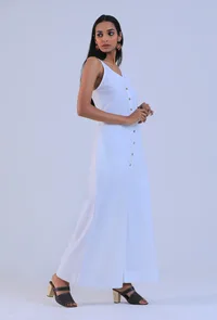 Women White Cotton V-Neck Regular Fit Dresses image 3