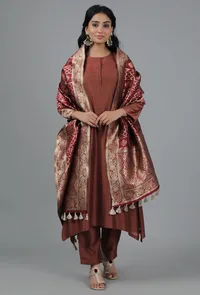 Gold & Maroon Bandhani Brocade Dupatta image 2