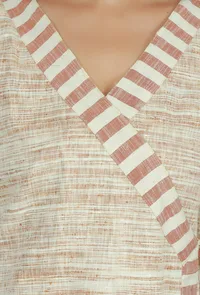 Set of 2 Beige Khadi Wrap Kurta with Striped Cotton Viscose Pants image 6