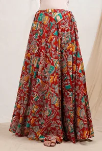 Red Kalamkari Cotton Skirt image 2