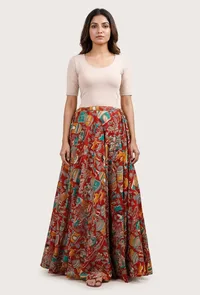 Red Kalamkari Cotton Skirt image 3