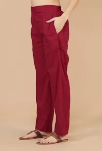 Maroon Straight Cotton Pants image 3