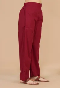 Maroon Straight Cotton Pants image 4