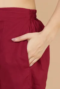 Maroon Straight Cotton Pants image 6