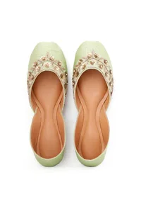 Mint Green Embroidered Silk Juttis image 2