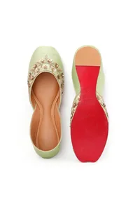 Mint Green Embroidered Silk Juttis image 3