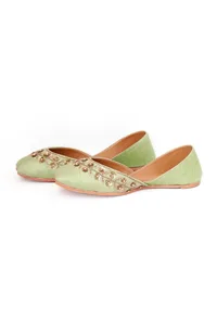 Mint Green Embroidered Silk Juttis image 4