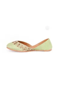 Mint Green Embroidered Silk Juttis image 5
