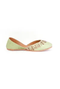 Mint Green Embroidered Silk Juttis image 6