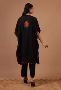 Black Cotton Crush Ari Embroidered Kaftan- Free Size image 4