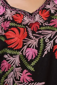 Black Cotton Crush Ari Embroidered Kaftan- Free Size image 5