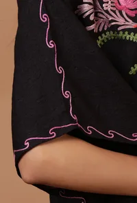 Black Cotton Crush Ari Embroidered Kaftan- Free Size image 6