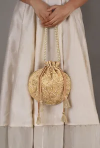 Golden Grace Embroidered Silk Potli image 2