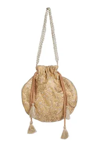 Golden Grace Embroidered Silk Potli image 3