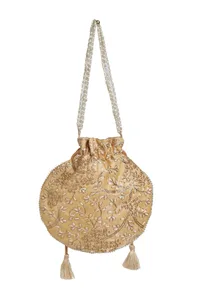 Golden Grace Embroidered Silk Potli image 5