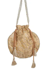 Golden Grace Embroidered Silk Potli image 6