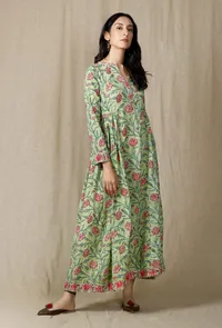 Hand Printed Green Cotton Dress image 2