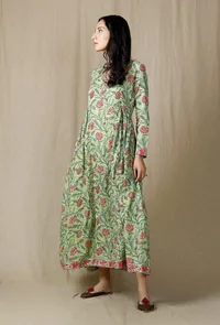 Hand Printed Green Cotton Dress image 3