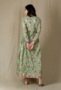 Hand Printed Green Cotton Dress image 4