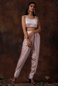 Set of 2 : Baby Pink Satin Slip Blouse and Dhoti image 1