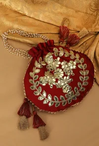 Radiant Red Gota Patti Silk Potli image 1