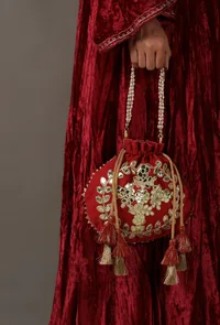 Radiant Red Gota Patti Silk Potli image 2