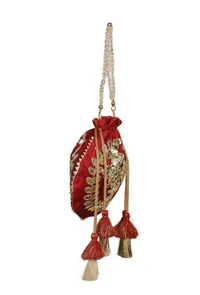 Radiant Red Gota Patti Silk Potli image 4