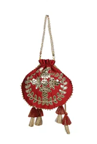 Radiant Red Gota Patti Silk Potli image 5