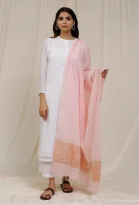 Baby Pink Handloom Cotton Jamdani stole image 2