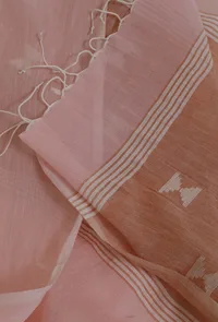 Baby Pink Handloom Cotton Jamdani stole image 4