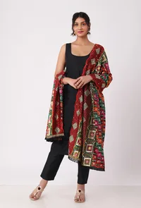 Deep red  allover embriodred phoolkari dupatta image 1