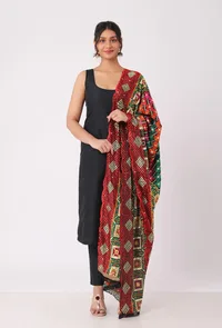Deep red  allover embriodred phoolkari dupatta image 2