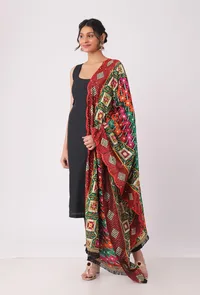 Deep red  allover embriodred phoolkari dupatta image 3