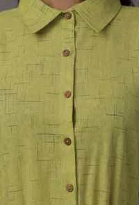 Green A-Line Shirt Pure Woven Cotton Dress with Complimentary Matching Mask image 5