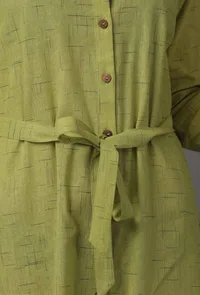 Green A-Line Shirt Pure Woven Cotton Dress with Complimentary Matching Mask image 6