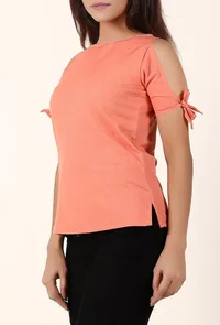 Light Coral Cold Shoulder Cotton Top image 3