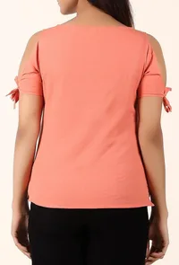 Light Coral Cold Shoulder Cotton Top image 4