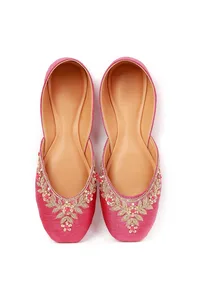 Pink Hand Embroidered Silk Juttis image 2