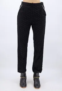 Black Cotton Schiffli Pants With Contrast Piping image 1