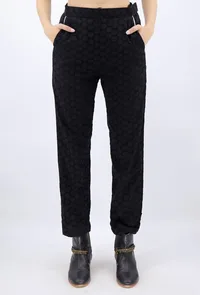 Black Cotton Schiffli Pants With Contrast Piping image 2