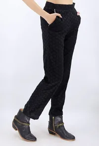 Black Cotton Schiffli Pants With Contrast Piping image 3
