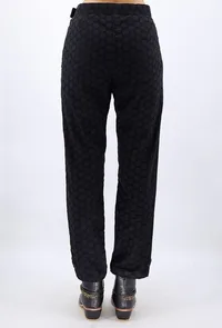 Black Cotton Schiffli Pants With Contrast Piping image 4