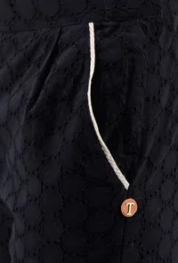 Black Cotton Schiffli Pants With Contrast Piping image 5