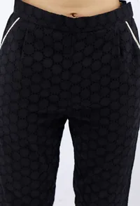 Black Cotton Schiffli Pants With Contrast Piping image 6